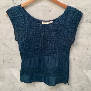 Blue, Puckered Silk Cap Sleeve Blouse by Fork